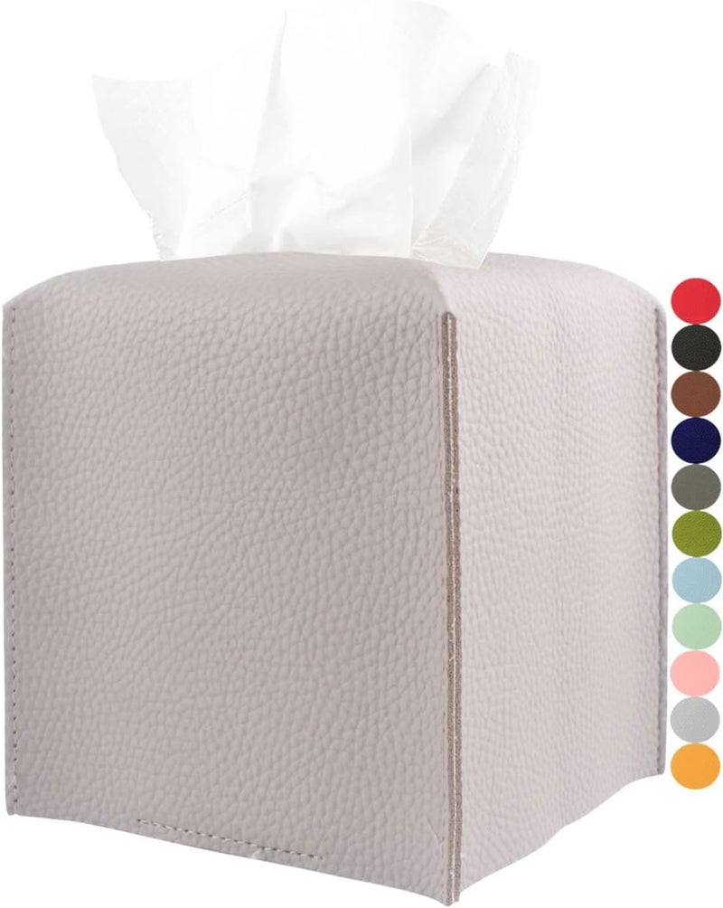 JESMINI Light Purple Tissue Box Cover Square – with Bottom Belt [] Modern PU Leather Tissue Box Holder Decorative for Bathroom Vanity Countertop/Night Stands/Office Desk, 5x5x5 - Image 1